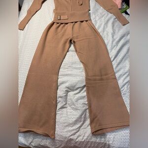 Elegant Tan Knit Jumpsuit
